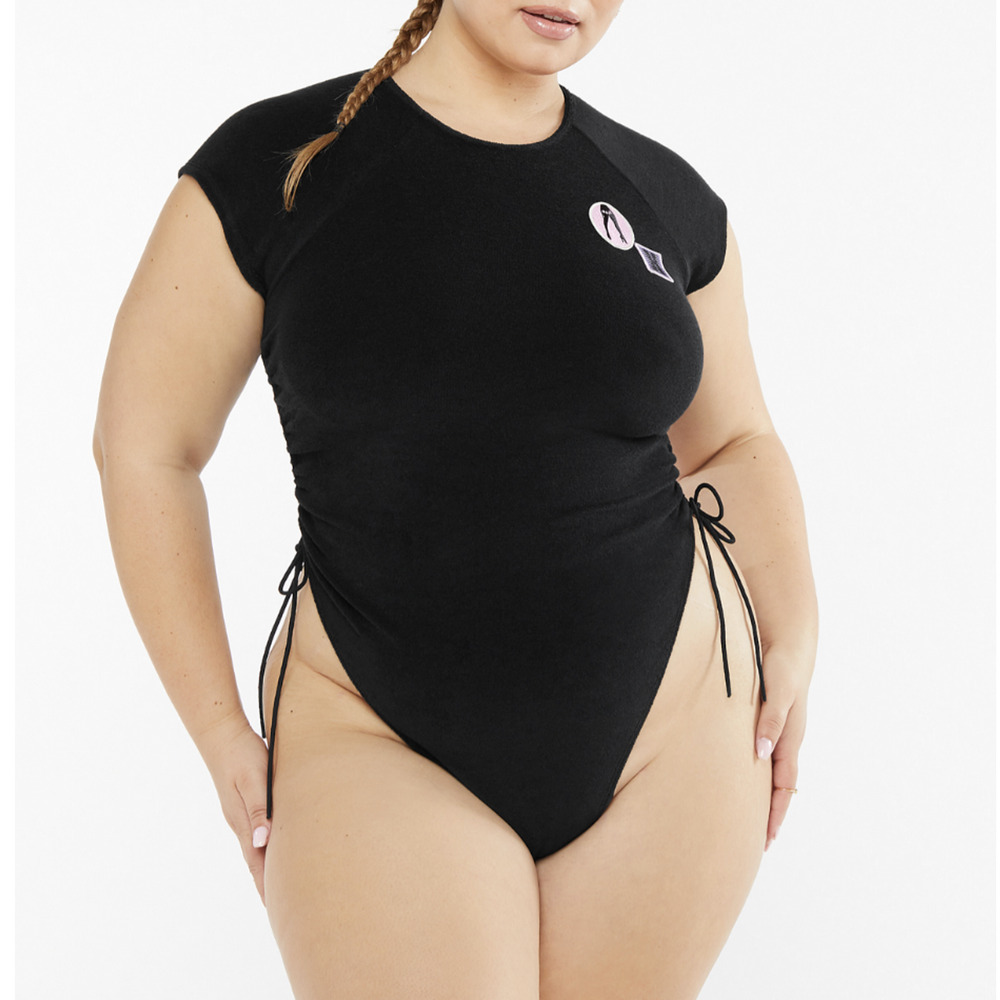 NWOT Savage‎ X Fenty 70’s Ruched Terry Thong Teddy in Black Size XL